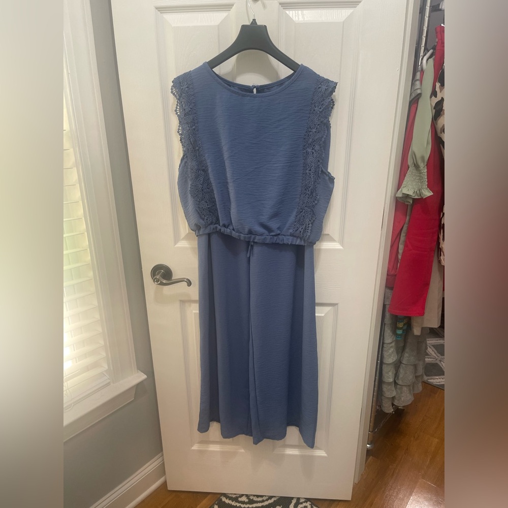 SHEIN Blue Sleeveless Flutter Sleeve Pantsuit - Picture 4 of 14